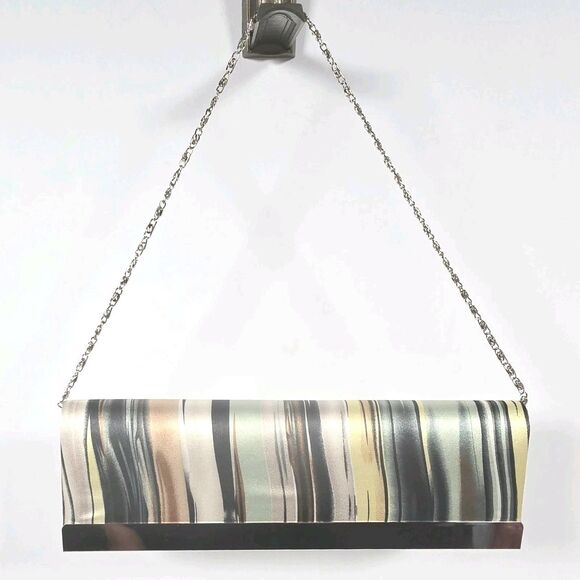 Bijoux Terner Clutch Purse Evening Hand Bag Multicolored Striped Fabric Silver‎ - Picture 1 of 11